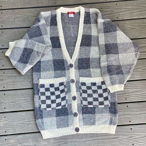 Vintage Plaid Button-Up Oversized Boyfriend Cardigan Sweater Size M (Fits Large)